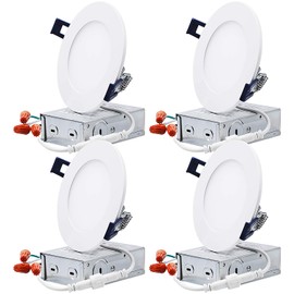 TORCHSTAR Essential Series 4 Inch Ultra-Thin LED Recessed Lighting with J-Box, 800lm Dimmable Slim Panel Downlight, ETL & Energy Star Listed, 2700K Soft White, Pack of 4
