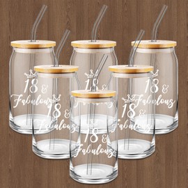 Lallisa 6 Pack 18th Birthday Gifts for Girls Drinking Glasses with Lids and Straw 18th Birthday Decorations Clear Coffee Glass Cups for Daughter Granddaughter Niece Student Party Supplies Favors