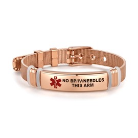 FineryGal Rose Gold Medical Alert No Bp Bracelets for Women Men Grandpa Adjustable Stainless Steel Health Condition Emergency Bracelets