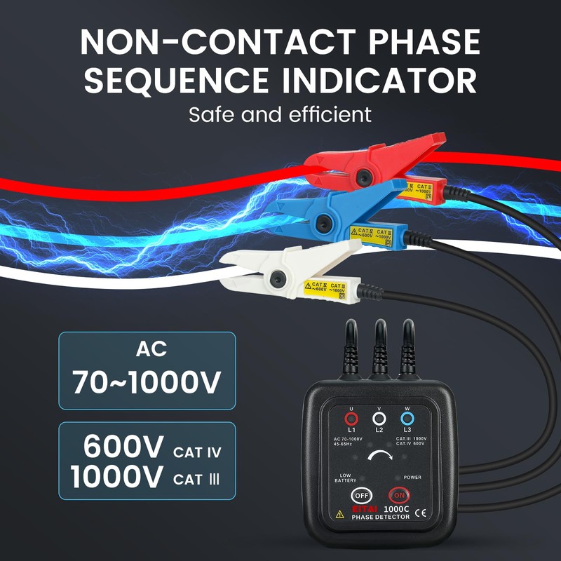 EITAI-ETCR1000C Non-Contact Phase Rotation Meter, AC 70V-1000V, Φ0.6inch/16mm, Manufacturer Direct