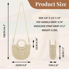 YouNuo Straw Bag for Women, Summer Beach Tote Purse, Raffia Woven Bags, Small Crossbody Shoulder Handbag for Vacation, Beige
