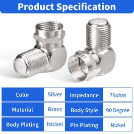 Superbat F-Type Adapter 75ohm F Male to Female 90 Degree Coax Adapter 2Pcs RG6 RF TV Adapter for TV VCR HDTV CCTV Antenna etc.