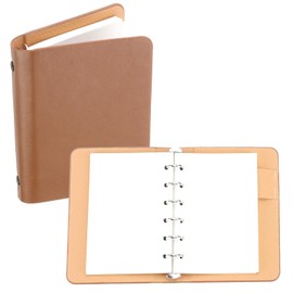 PATIKIL 6 Ring Binder Cover A7 Leather Notebook Binder Mini Refillable Loose Leaf Personal Planner with 50 Sheets, Brown