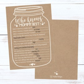 Hadley Designs Hilarious Baby Shower Games Set – 25 Who Knows Mommy Best Baby Shower Game, Gender Neutral and Fun for Boys & Girls (Rustic Mason Jar)