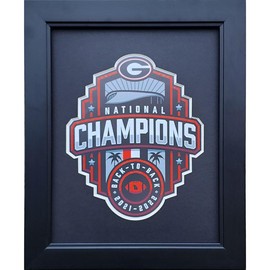Georgia Bulldogs 2023 CFP Back to Back Perfect Season National Champions Custom Framed Picture - Color: Black Matting, Material: Oak Frame