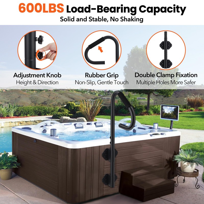 GarveeLife Hot Tub Handrail, 360° Rotatable Spa Side Handrail with