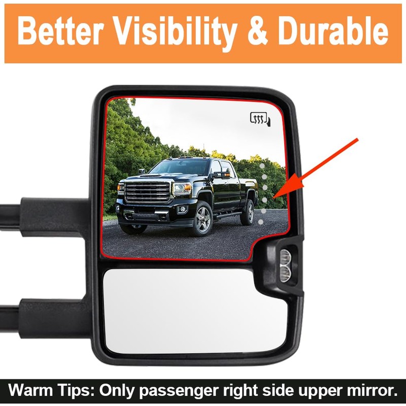 Senzeal Passenger Side Heated Mirror Upper Tow Mirror Glass Replacement