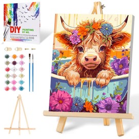 Mowana Cow Paint by Numbers Kit for Adults Beginners Framed, Cow Paint by Numbers for Adults Canvas with Easel for Gift and Home Table Wall Decor 7.8x11.8inch