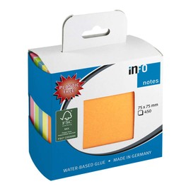 inFO Notes Sticky Note Cube, 450 Sheets, 75 x 75 mm, Packed in an Environmentally Friendly Cardboard (without Foil), FSC Certified Paper