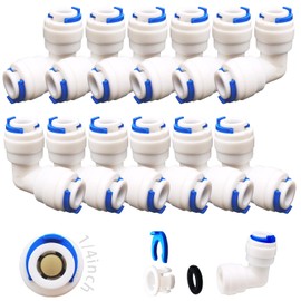 Cesfonjer Water Inlet Line Universal Connection Set, RO Water Filter Fitting, 1/4 inch (6mm) Pushfit Straight Plug for Water Pipe, Push, Pack of 20 (Y + T + I + L Type Combo + Shut Off Valve)