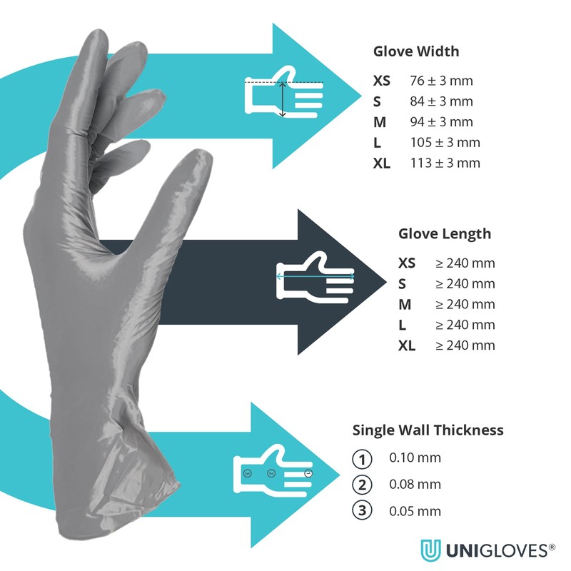 Unigloves FANCY SILVER Nitrile Disposable Gloves, Multipurpose, Powder Free and