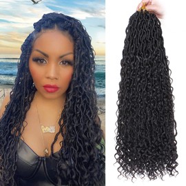 ZRQ 8 Packs Goddess Locs Crochet Hair 24 Inch Boho Faux Locs Hair Black, Pre Looped Bohemian Locs Croceht Boho Hippie Locs, Curly Soft Locs Hair Extensions 1B#