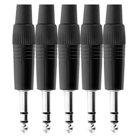 Pronomic Plug set 6.3 mm stereo jack 5 pieces - for cable assembly and mounting - for balanced and stereo connections - collet strain relief - sturdy die-cast housing - black