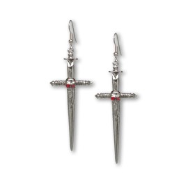 Real Metal Gothic Skull on Sword Medieval Renaissance Pewter Earrings #1028