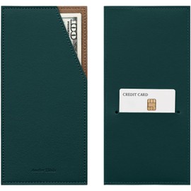 carrotez PU Leather Card and Cash Envelope for Travel and Budgeting, Reusable Money Holder, Stylish Leather Money Envelope - Dark Green