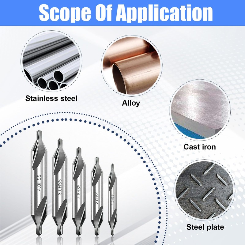 5Pcs Center Drill Bits Set M2 High Speed Steel 60