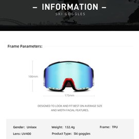 OMEKOL Double Layers Anti-Fog Ski Goggles OTG For Men Women Snow Snowboard Glasses Mask Snowmobile Outdoor Sport Eyewear (G12)