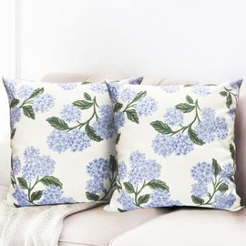 RYSMIYOU Decorative Throw Pillow Covers Set of 2 White Hydrangea Pillow Covers 16x16 inch Super Soft Short Plush Square Floral Throw Pillows,Farmhouse Outdoor Pillow Covers for Couch Living Room
