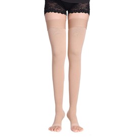 Calcetines de compresión para hombres y mujeres, soporte firme de 20 a 30 mmHg de compresión gradiente, con banda de silicona, medias de compresión de punta abierta para médicas, edema, venas varicosas. (Open Nude M)