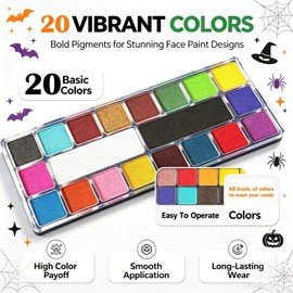 20 Colors Face Painting Kit for Kids & Adults,Water Based Washable Face Paint Set with 10 Brushes, 5 Sticker Stencils and Paint Tray for Halloween Makeup, Birthday Party, Cosplay, Carnival