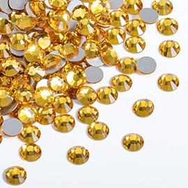 Beadsland Diamantes de imitación de cristal con parte trasera plana, gemas redondas para arte de uñas y manualidades, pegamento fijo, topacio, 0.181-0
