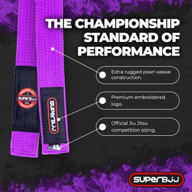 SUPERBJJ Jiu Jitsu Pearl Weave Belt | Pro Grade Competition BJJ Gi Belt - Purple A2