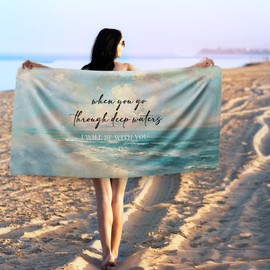 Gnmduw Christian Coastal Beach Towel, Teal Isaiah 43 2 Sand Beach Towels Gifts for Women, Religious When You Go Through Deep Waters Christian Quick Dry Bath Pool Towels for Swimming Pool, 30x60in