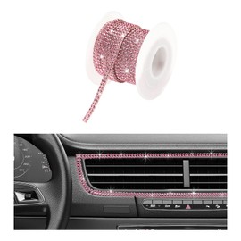 FSTURIOS Bling Car Trim Self Adhesive Strip, 16.4Ft Rhinestone Dashboard Line Molding Sticker DIY Trim Strip, Automotive Glitter Interior Exterior Decoration Ribbon for Women Girls (Pink)