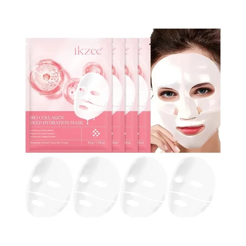 4 Mascarillas Bio Colágeno Hidratante Con Ácido Hialurónico