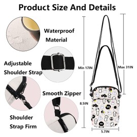 Soot & Kodama & Warawara Crossbody Bag Soot & Kodama & Warawara Gift Anime Character Shoulder Bag Anime Lover Gifts (3Animal UK2)