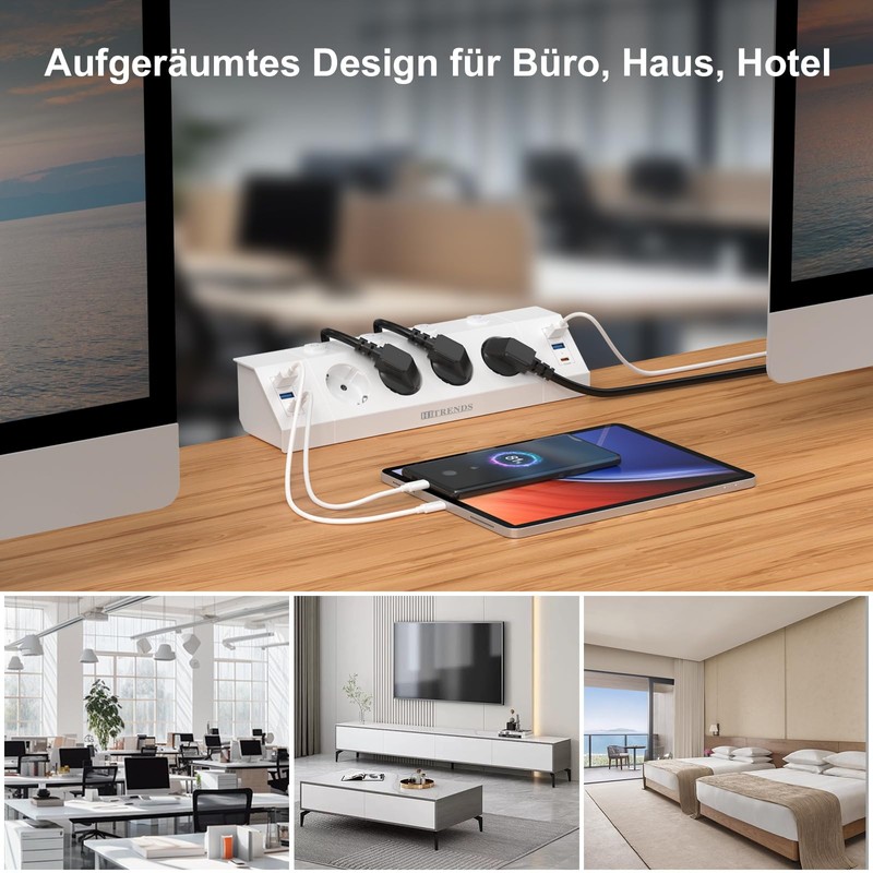 Table Socket 4 Compartments with 2 USB C, Corner Socket