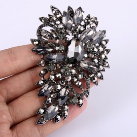 Ever Faith Flower Tear Drop Austrian Crystal Brooch Pink For Women Black-Tone