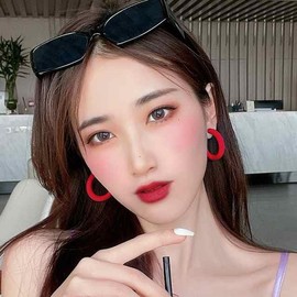 Women's Non-Pierced Earrings, Popular, Painless, Red, Large, White, Black, 1.6 inches (4 cm), Thick, Pink, Orange, Green, Light Blue, Blue, Yellow, Neon Color, Hoop, Large, 2.4 inches (6 cm), Resin