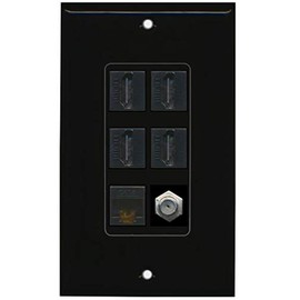 RiteAV - 4 Port HDMI 1 Coax Cable TV- F-Type 1 Cat6 Ethernet Wall Plate Decorative - Black