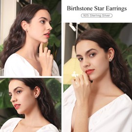 Suplight Sterling Silver North Star Earrings Starburst August Birthstone Stud Earrings for Women