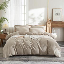 YASMENG Linen-Textured Duvet Cover Set Twin Size Tannish Linen, Organic Soft Breathable Linen Cotton Blend Vintage Comforter Cover Set, 2pcs Minimalist Pre-Washed Cotton Bedding Duvet Cover