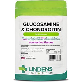 Lindens Glucosamine & Chondroitin + Copper 500/400 Capsules - 365 Pack - Glucosamine Sulphate 2KCI 500mg & Chondroitin Sulphate 400mg - UK Manufacturer, Letterbox Friendly