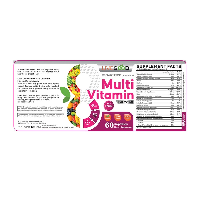 LIVEGOOD™ Women's Bio-Active Complete Multivitamin with Iron, Vitamin A, B12,