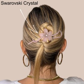 Camila Paris CP2411 French Hair Barrette Pin Clips for Girls, Flower, Beige, No Metal Parts, Strong Hold Grip Hair Clips for Women, No Slip and Durable Styling Girls Hair Accessories, Made in France