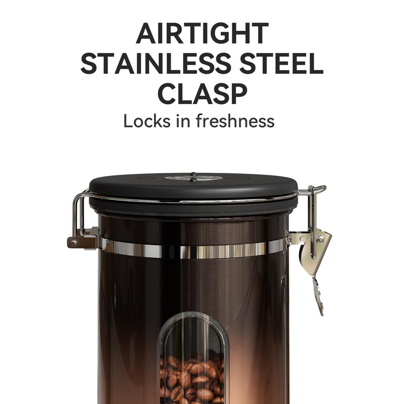 Veken Coffee Canister with Window,Airtight Stainless Steel Kitchen Food Storage