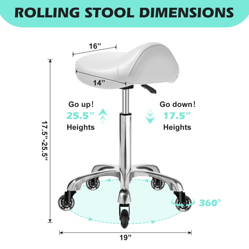 Ergonomic Saddle Stool with wheels - Upgraded Thicker Leather Seat