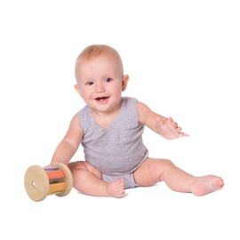 Montessori Wooden Baby Rattle with Bell, Toys for Infants and Babies 6 Months+, Cause and Effect Toy, Sensory Activity