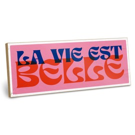 ARTFAVES® Wall Picture Wooden Sign with Saying - La Vie est Belle - Door Sign Retro Vintage Decoration Picture Gift - Happiness