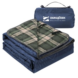 DUKUSEEK Large Outdoor Blanket, Camping Blankets for Cold Weather, Waterproof Windproof Hooded Stadium Blanket 79"x59" Quilted with Extra Thick Fleece, Great for Camping, Picnic, Beach, Car, Dogs