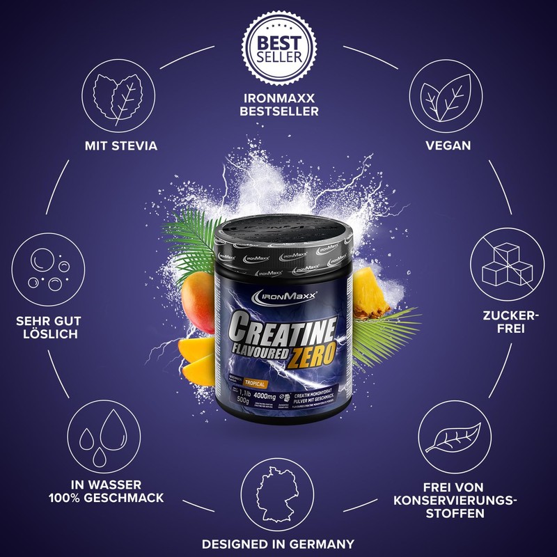 IronMaxx Creatine Powder Flavoured Zero - Kirsche 500g Dose |