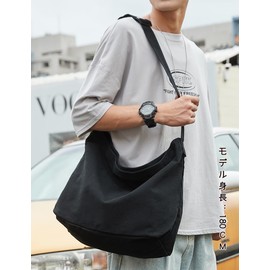 ARIALK Tote Bag, Canvas Shoulder Bag, Large Capacity, Overnight Travel, Canvas Tote, Eco Bag, Canvas, Shoulder Bag, Shopping Bag, Simple Zipper, A4, Women's, Men's, Plain, Keyring Included, 2 black