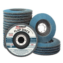 MOGRQAP Pack of 20 115 mm Flap Discs, Fine Surface Flap Grinder, 80 Grain Angle Grinder, Polishing Mop, Sanding Discs, Flap Disc for Metal, Wood, Steel