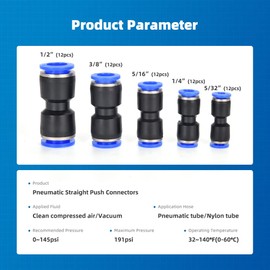 CGELE 60Pcs Quick Connect Air Hose Fittings 5/32 1/4 5/16 3/8 1/2 inch Quick Release Pneumatic Push to Connect Fittings Kit Air Line Fittings for 5/32 1/4 5/16 3/8 1/2 inch Tube