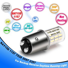 Heifymi DC12-24V 1157 Led Brake Light Bulb, BAY15D 7528 2057 2357 3 Watt Super Bright 6000K Xenon White LED Replacement Backup Reverse Daytime Running Light for Car Camper RV Trailer Boat, 2 Pack