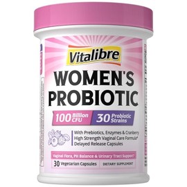 Vitalibre Probiotics for Women 30 Strains, 100 Billion CFU Vaginal Probiotics with Digestive Enzymes, Prebiotics & Cranberry for Urinary Tract Health,